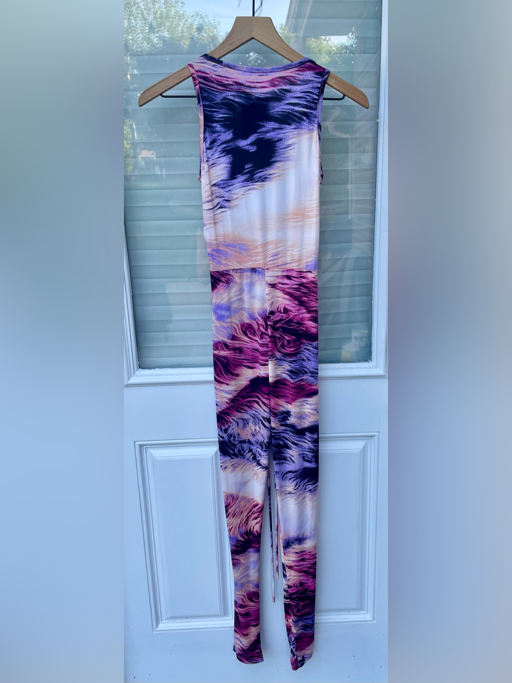 Fashion Nova Abstract Wave Romper In Purple Pink And Navy